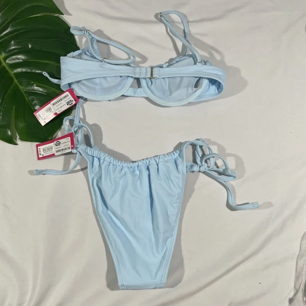 NWD Xhilaration‎ [ Medium ] Shirred Bikini Top + High Leg Bottom Light Blue